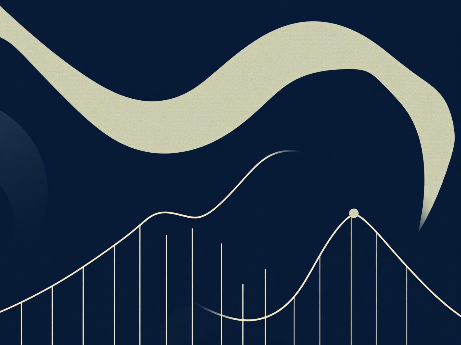 Abstract navy and parchment illustration of ascending financial data